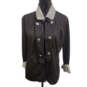 Erin London Black Jacket With Stripe Collar & Sleeves Size L